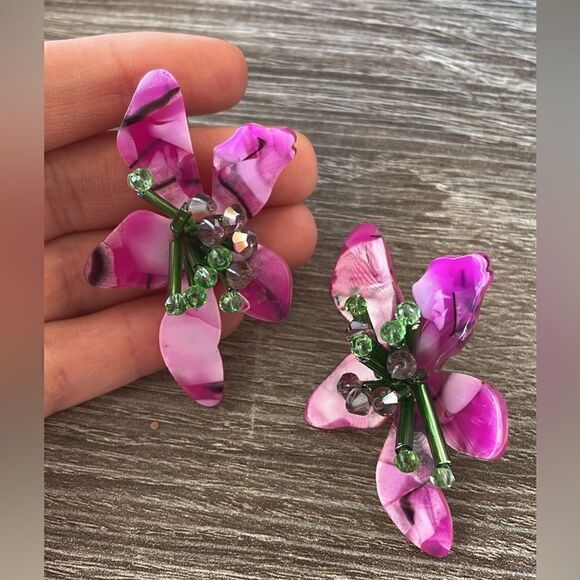 Purple flower earrings A87 - Picture 3 of 5